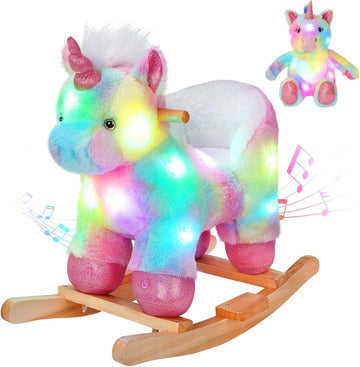 3 Toddlers Rainbow Unicorn Rocking Horse with Chair Muical
