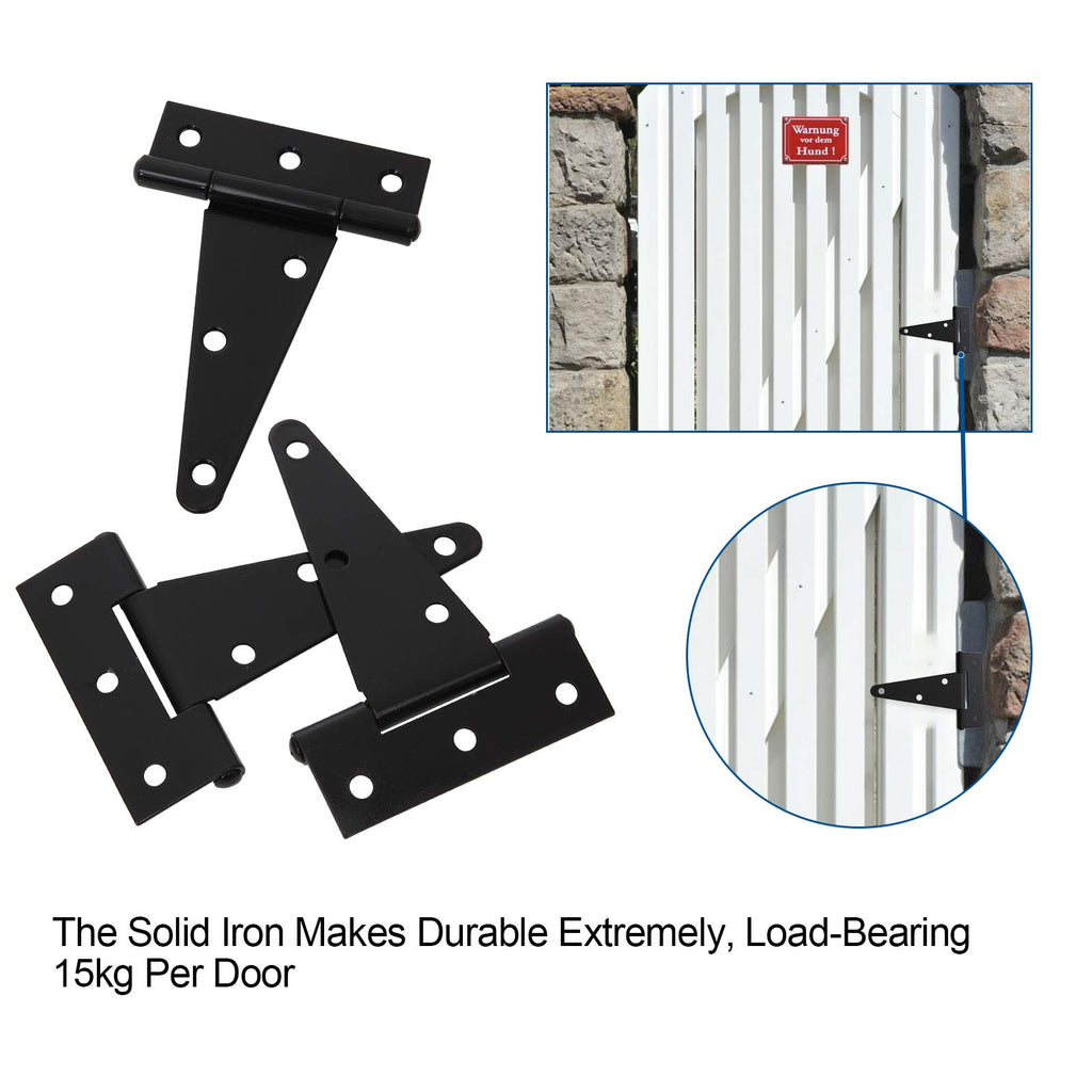 10 Pack T-Strap 4 Inch Heavy Duty Tee Hinge Black Barn Door Gate Hinges for Wooden Fences Strap Garden Door Wrought