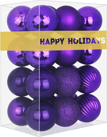 Christmas Balls Ornaments - Shatterproof Christmas Tree Decorations Medium Hanging Ball Purple 2.5in x 24 Pack - Set of 24