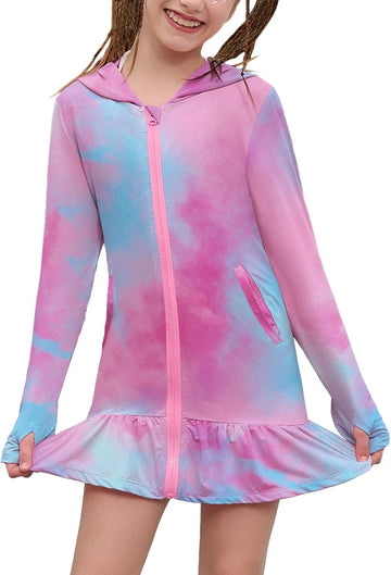 Girls Swim Cover Up UPF 50+ Sun Protection Rash Guard Hoodie
