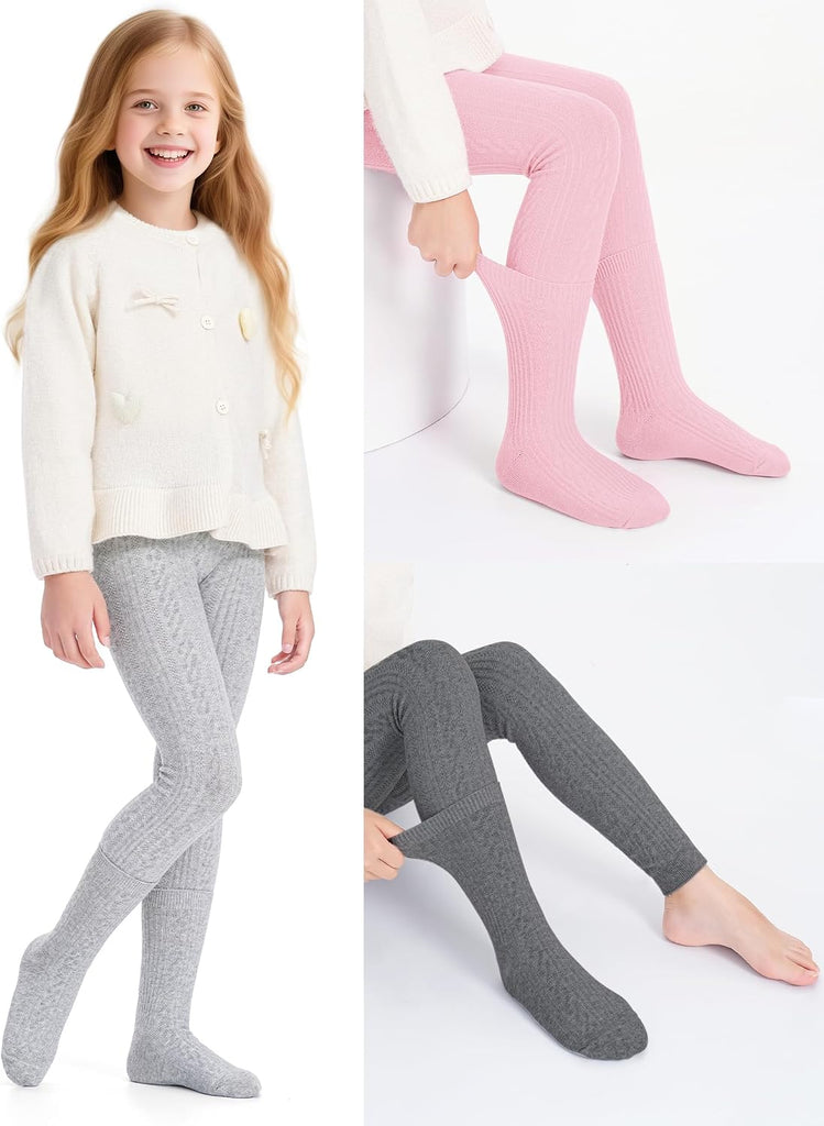 4 Pairs Girls Leggings Pants Sock Set Footless Knits Tights Stockings