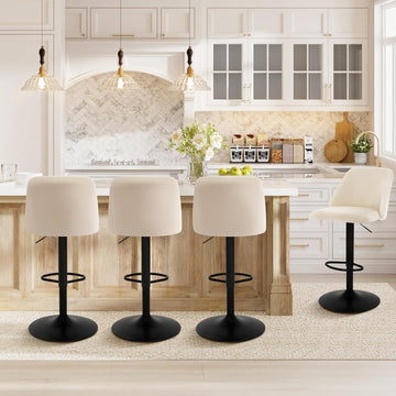 Bar Stools Set of 4, Modern Swivel Bar Chairs, Adjustable Upholstered Barstools Counter Height with Full Backrest