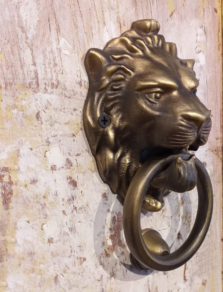 Royal Lions Head Door Knocker Solid Brass 7 inches Tall(Antique Bronze)