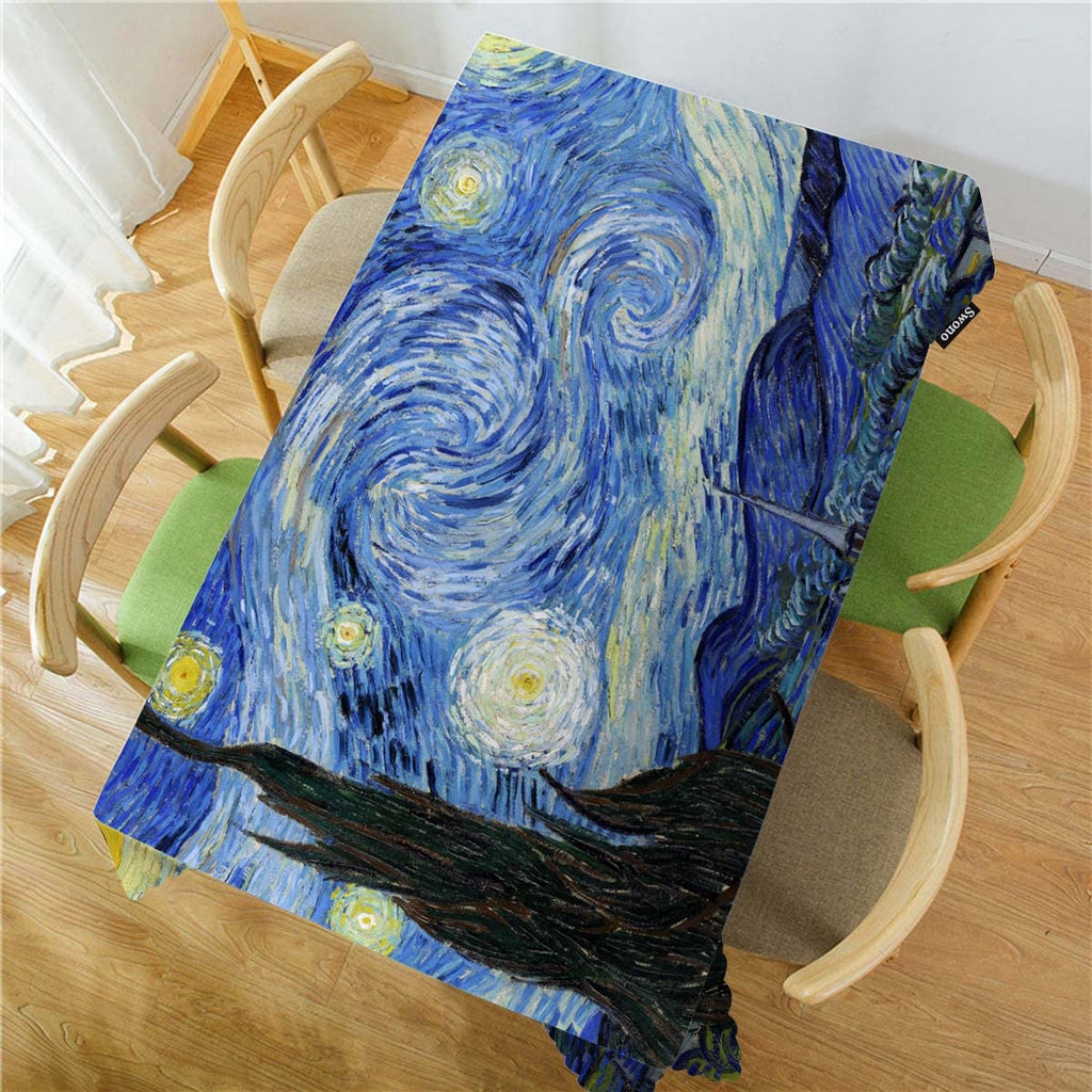 Van Gogh Table Cloth Abstract Starry Night Art Painting Rectangular Tablecloth Picnic & BBQ Table Cover Polyester