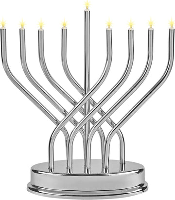 Hanukkah Silver Low Voltage Battery Powered Contemporary Metal Designed , LED Bulbs Electric, 10.6 Inches Tall