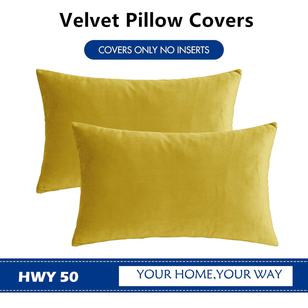 Yellow Throw Pillow Covers Velvet 12x20 Inch Pack of 2