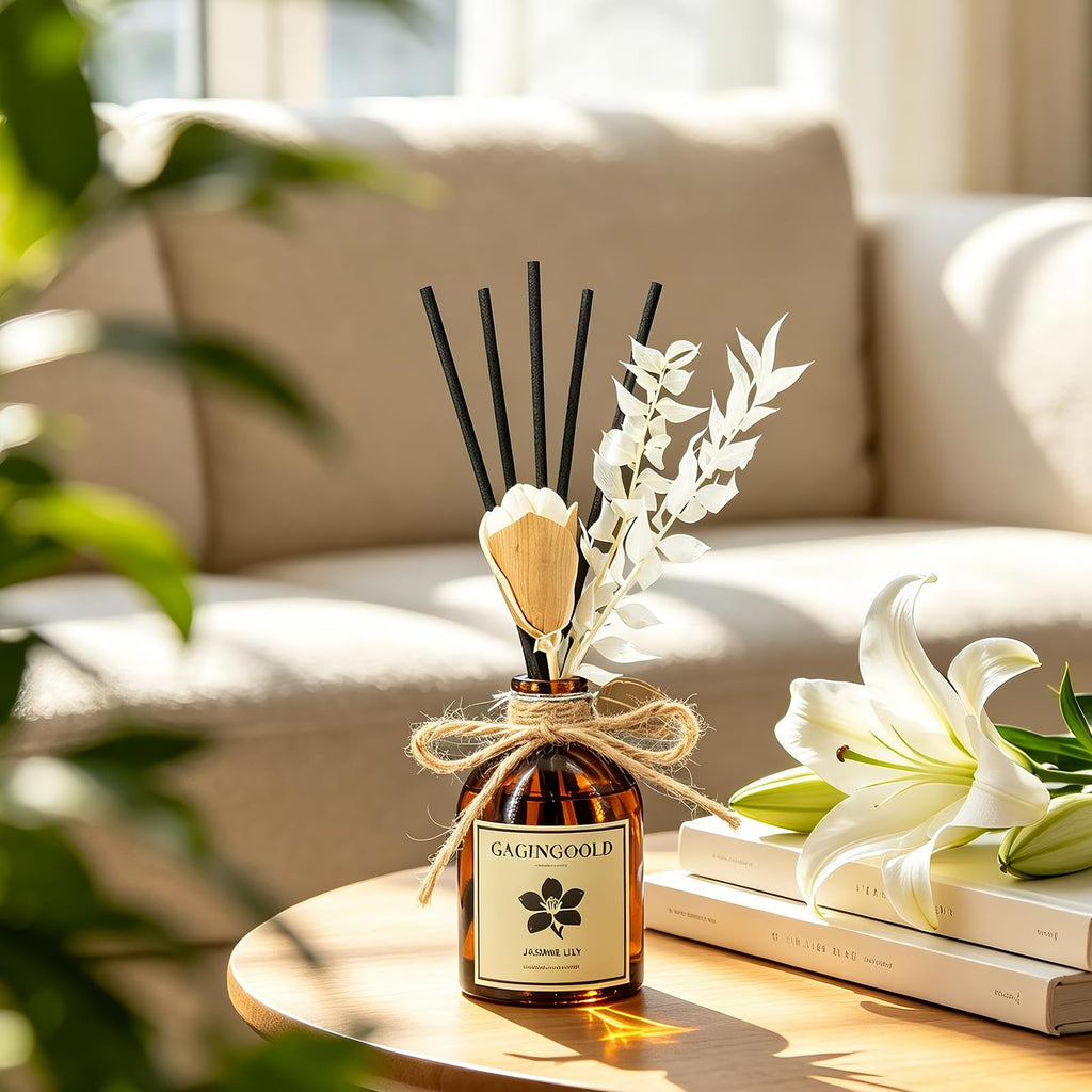 Reed Diffuser Set, Lavender Scent Diffuser with 10 Sticks & Decorative Flower, Long Lasting Diffusers Fragrance