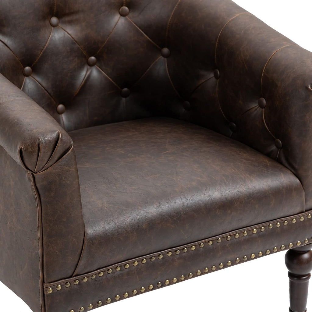 PU Leather Barrel Club Chairs, Modern Accent Chair, Chocolate - Set of 2