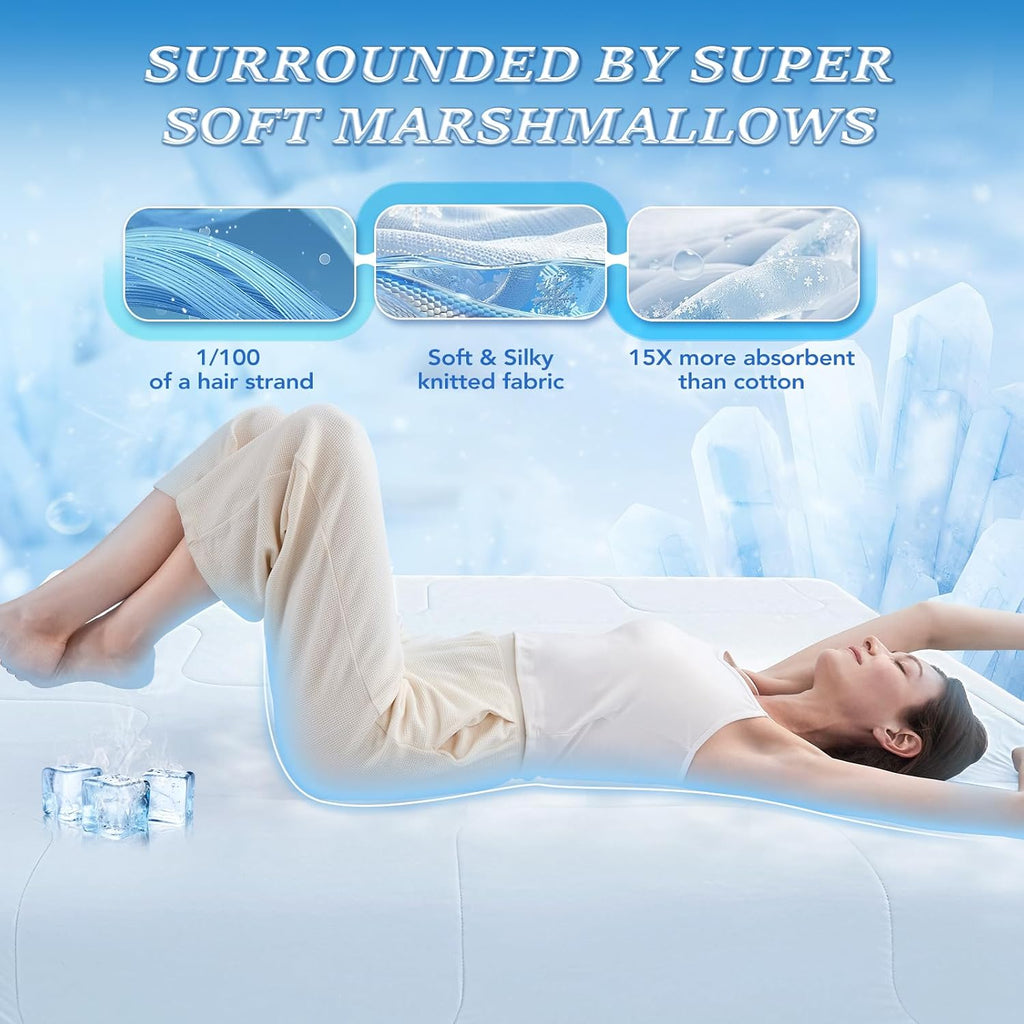 Cooling Comforter Queen Size - Cooling Blanket for Hot Sleepers and Night Sweats, Q-Max>0.45 Double-Sided Silky