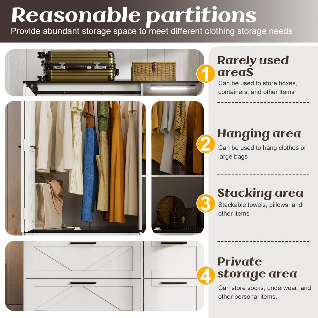 Armoire Wardrobe Closet with w/Folding Sliding Barn Door