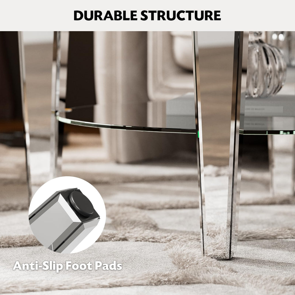 31" Round Mirrored Coffee Table with Storage & Crushed Diamonds