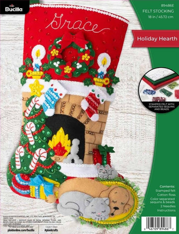 Felt Applique 18" Stocking Making Kit, Holiday Hearth
