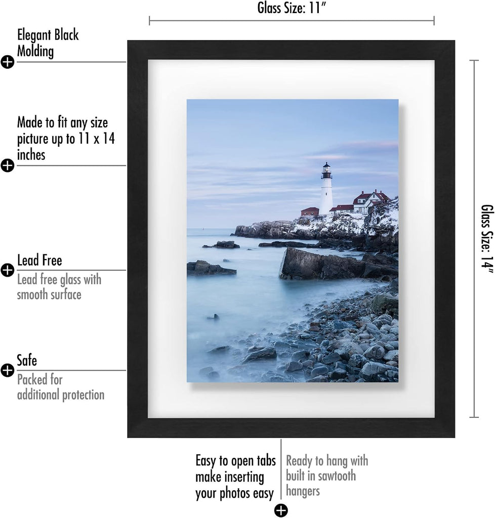 11x14 Floating Picture Frame 2-Pack - Engineered Wood - Black | Photo floats between crystal-clear glass, hangs