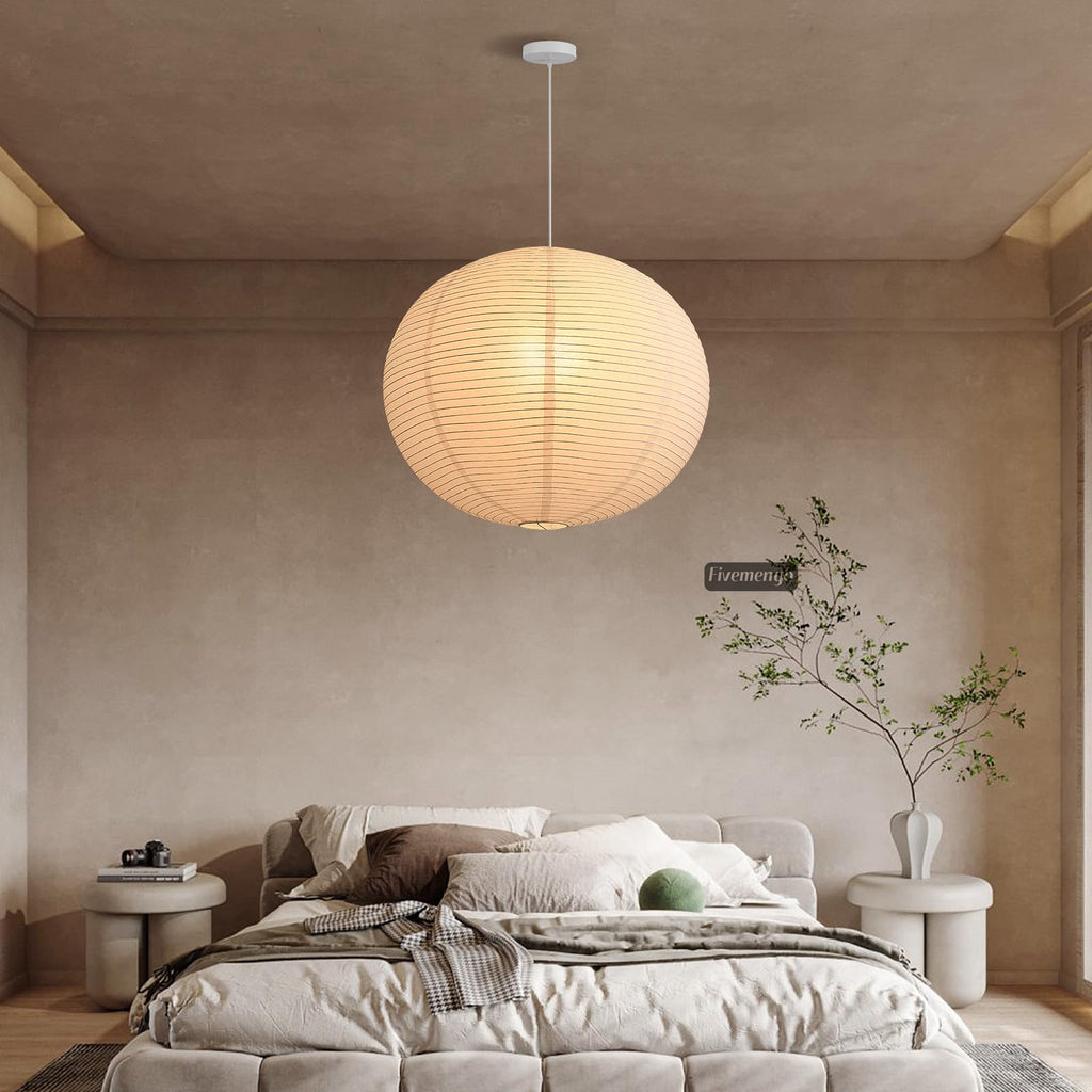 Large Paper Lamp Pendant Light Kit, 23.6in White Globe Lantern