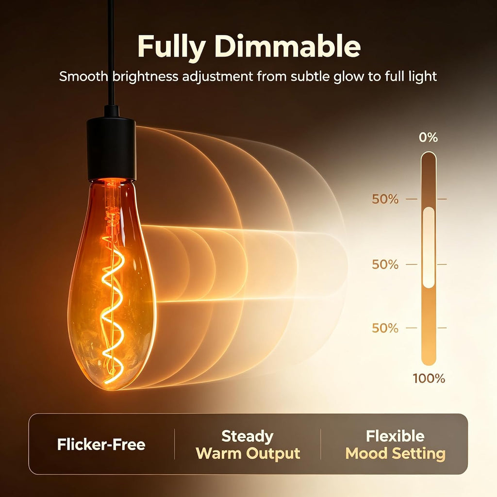 LED Edison Bulb C80,Dimmable E26 4W 1800K Warm,Gradient Orange Glass