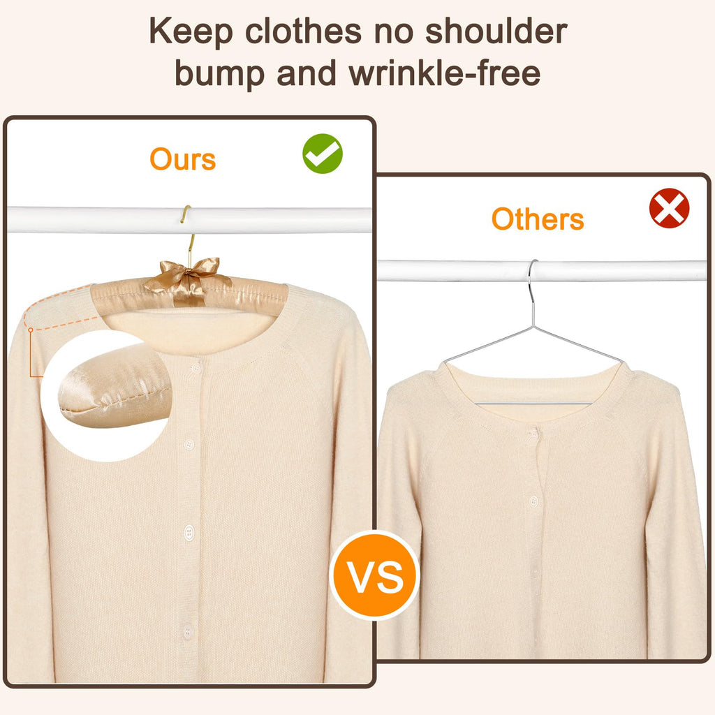 Padded Hangers for Women Clothing, 10-Pack Thick Foam Padded Satin Hangers No Shoulder Bump for Sweaters, Coat