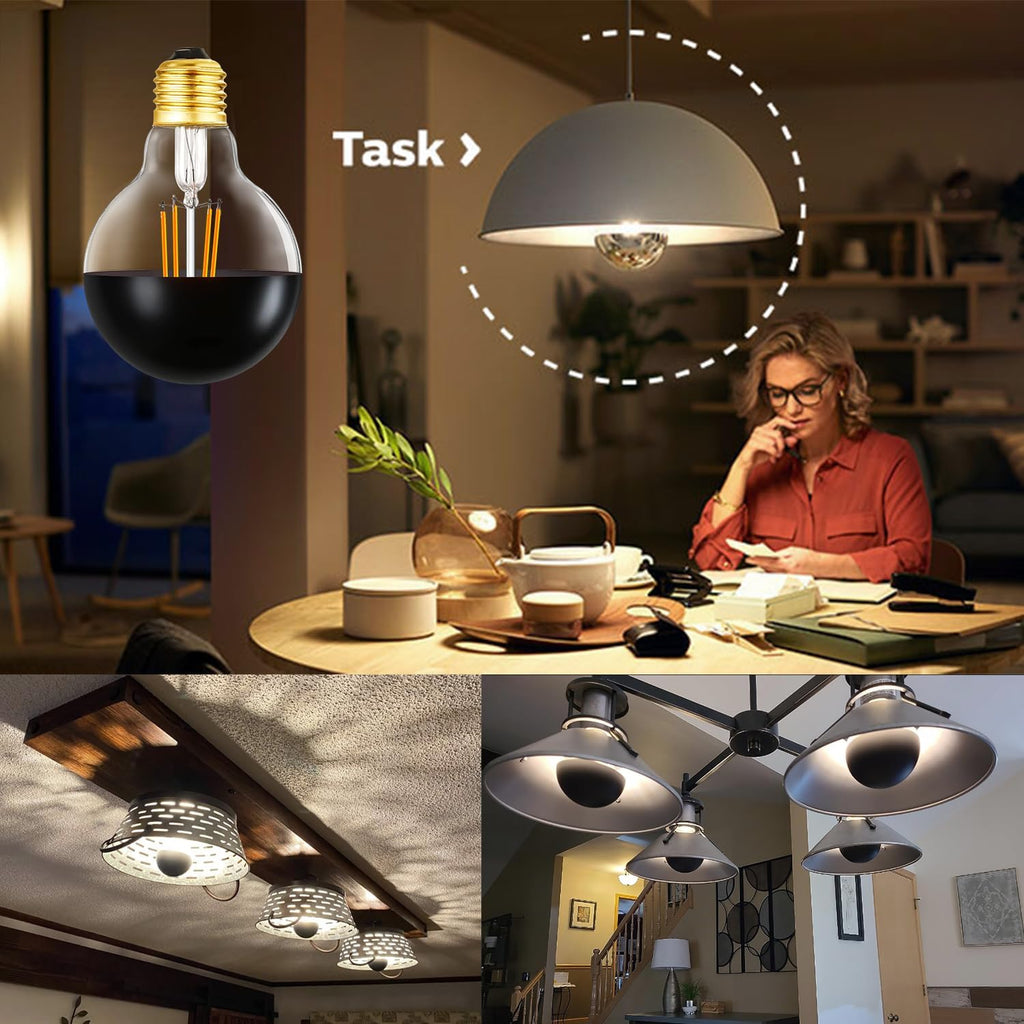 Half Chrome Light Bulb,6W (60W Equivalent) Dimmable LED Edison Bulbs,G80/G25 Globe Shape Decorative,Half Black