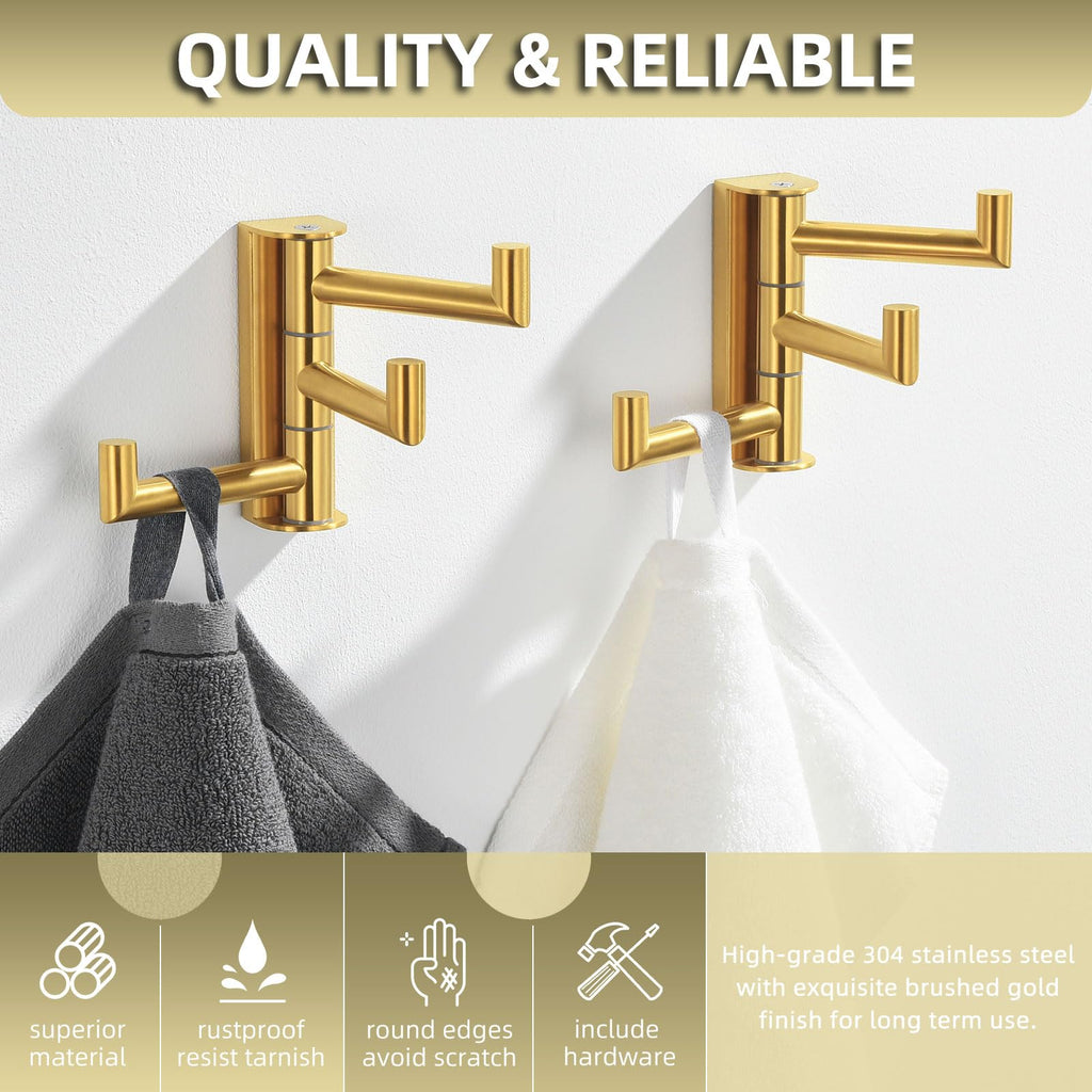 Towel Hooks, Swivel Bathroom Hook, Brushed Dark Gold, 2 Pack