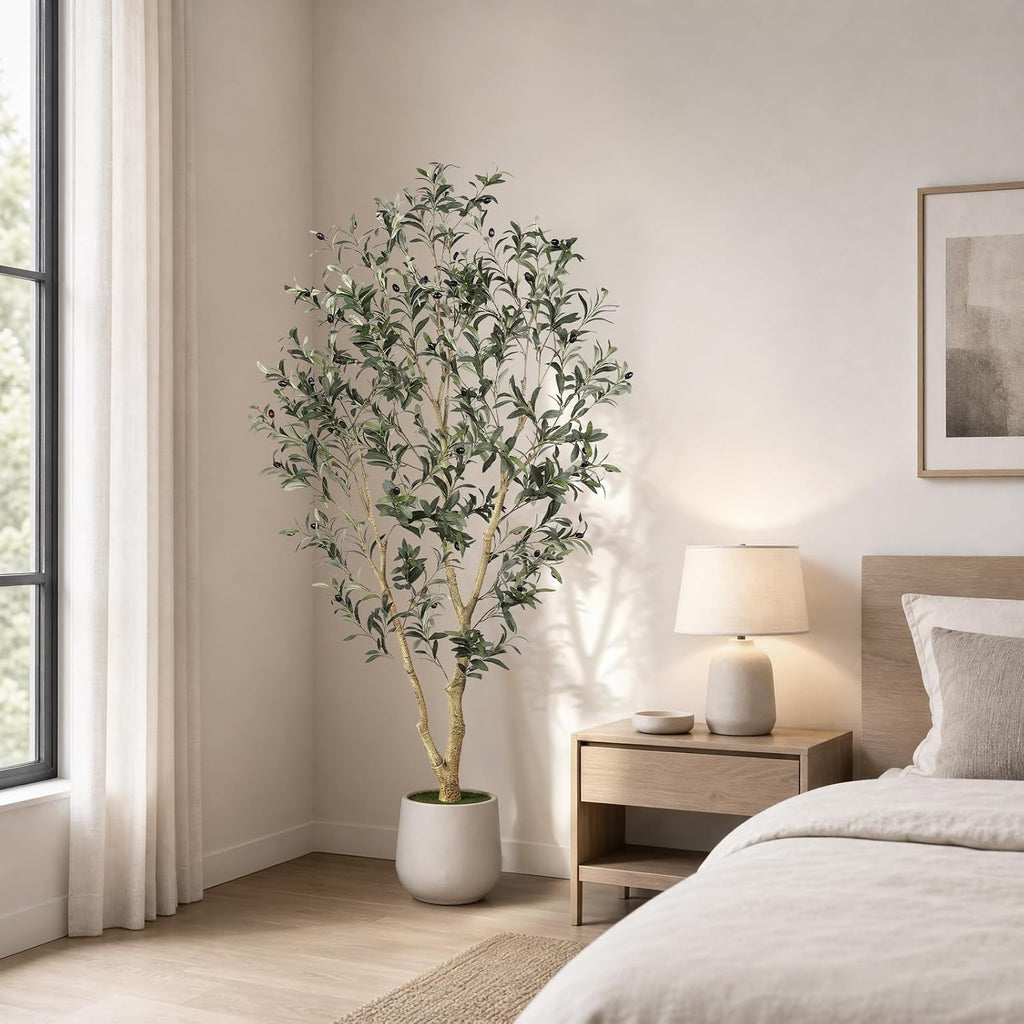 6FT Artificial Olive Tree with Pot & Slender Multi-Branch Design