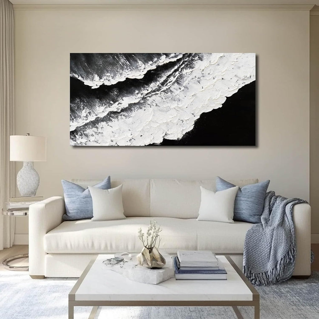 Black and White Wall Decor Sea Canvas Painting Neutral Abstract Wall Picture Artwork Large Wall Art Dining