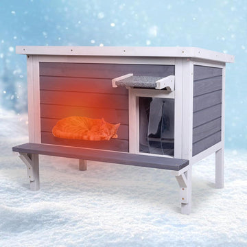 Outdoor Cat House, Weatherproof Shelter for Ferrel Cats, Dogs, Small Pets, Wooden Small Cage with Elevated Floor, PVC