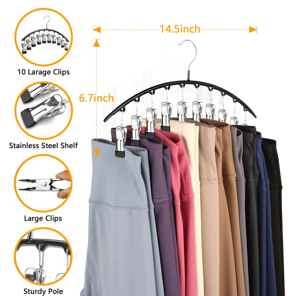 Legging Hangers for Closet Organizer, Hat Hangers for Closet 4 Pack with 10 Clips Holds 40 Leggings, Legging Hanger