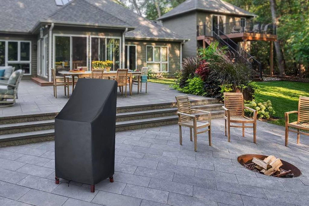 Stackable, High Back Outdoor Chair Covers, 600D Heavy Duty Waterproof Lawn Outside Barstool Furniture Covers, Fits