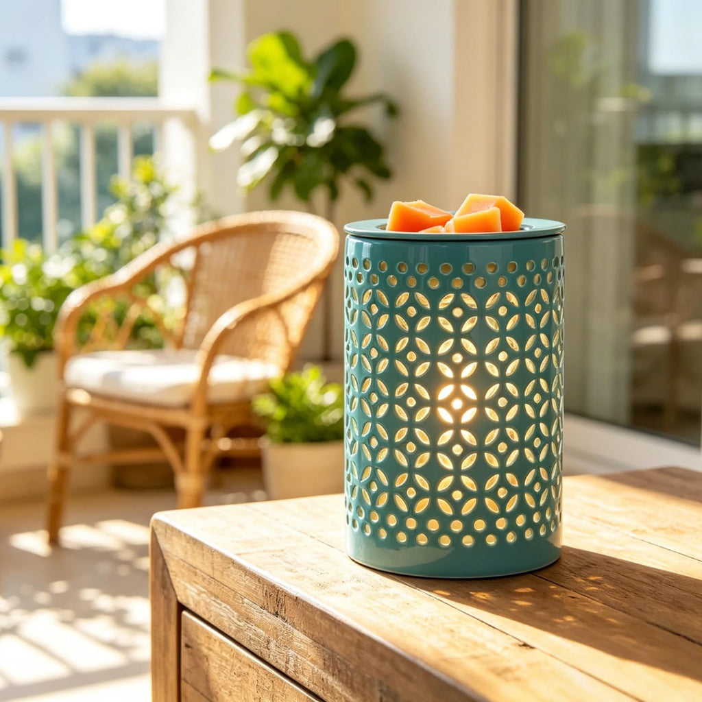 Ceramic Wax Melt Warmer with Timer and 1 pc Silicone Dish Cyan