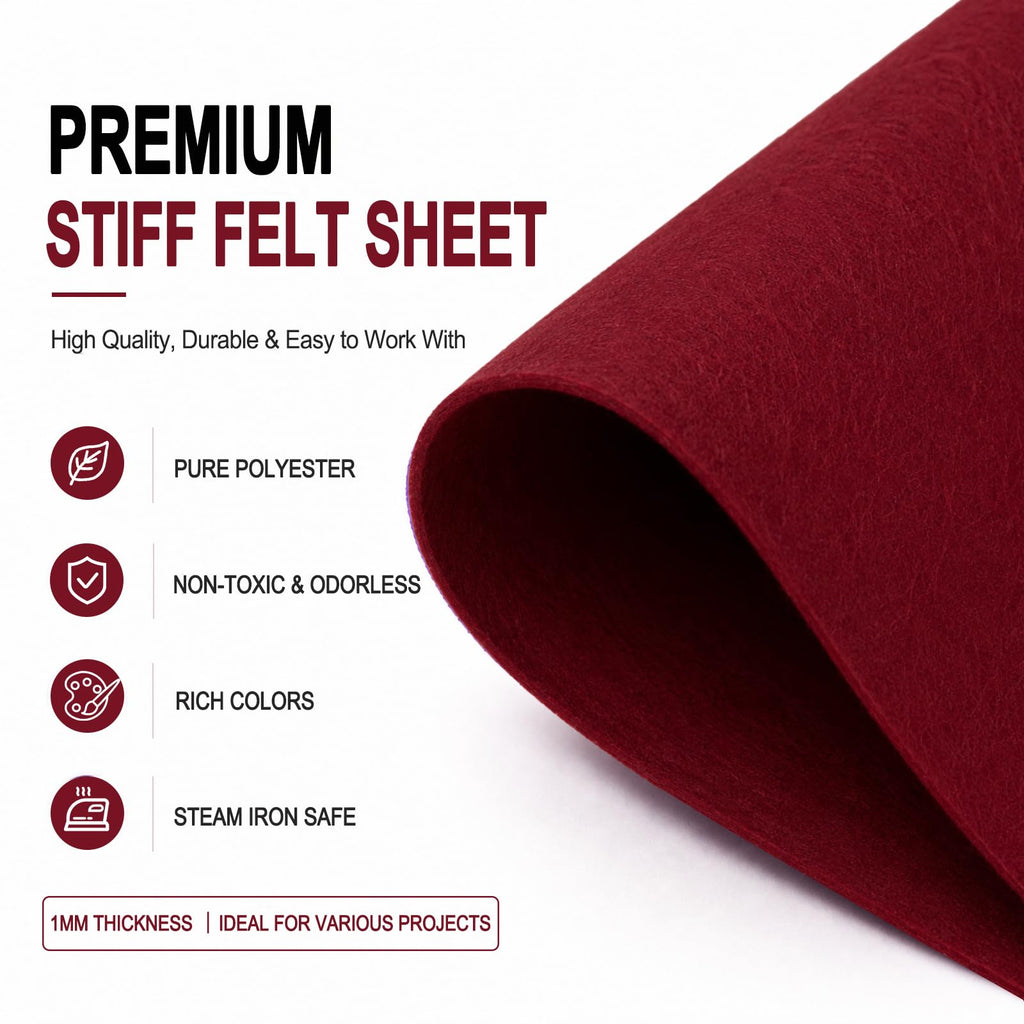 Wine Red Large Felt Fabric 36" x 36", 1mm Stiff Felt Sheet