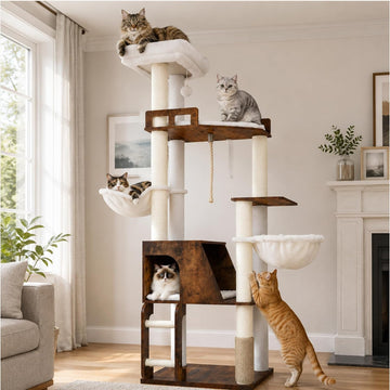 Wooden Cat Tree Tower with Large Condos, 2 Platforms