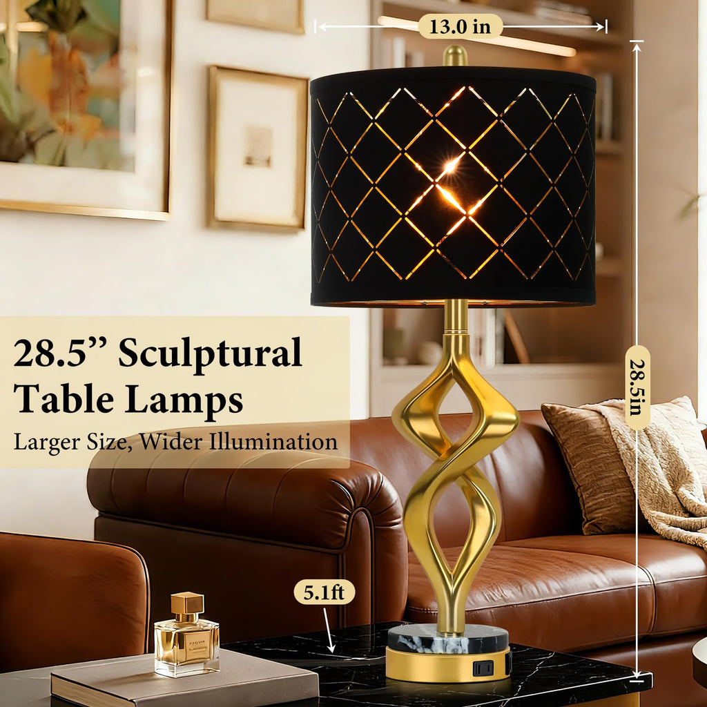 28.5" Gold Sculptural Table Lamps Set of 2 with USB & AC