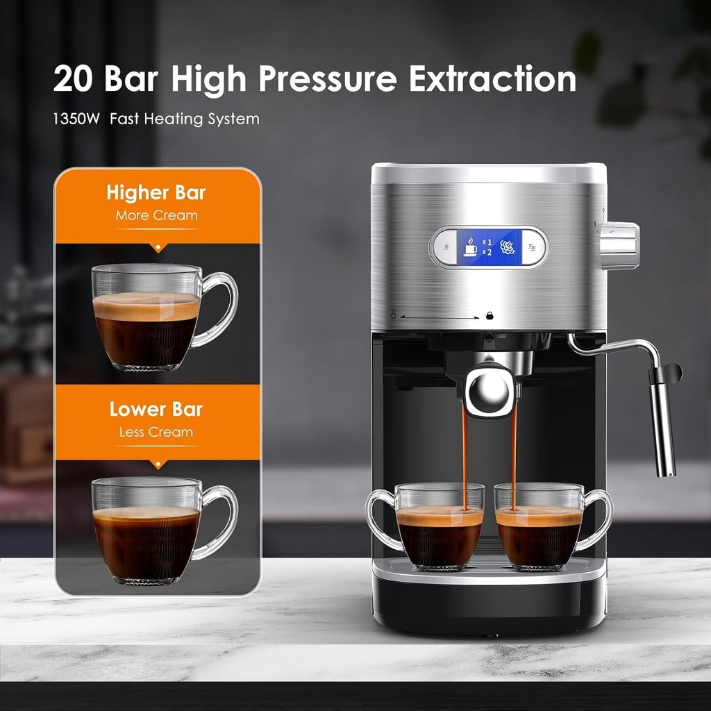20 Bar Espresso Machine 1350W Compact Expresso Coffee Machines