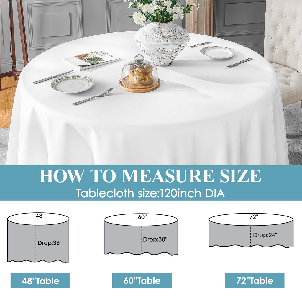 Classic Series 6 Pack 120inch Round Polyester Table Cloth, White