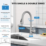 Kitchen Faucet with Pull Down Sprayer, VFAUOSIT Lead-Free Kitchen Sink Faucet Brushed Nickel Stainless Steel High Arc