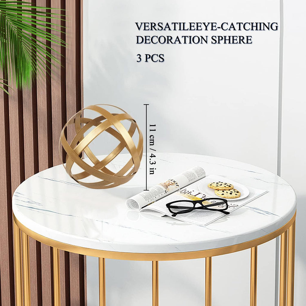 Gold Metal Decorative Sphere - Metal Band Decorative Ball - Modern Home Decor - Set of 3