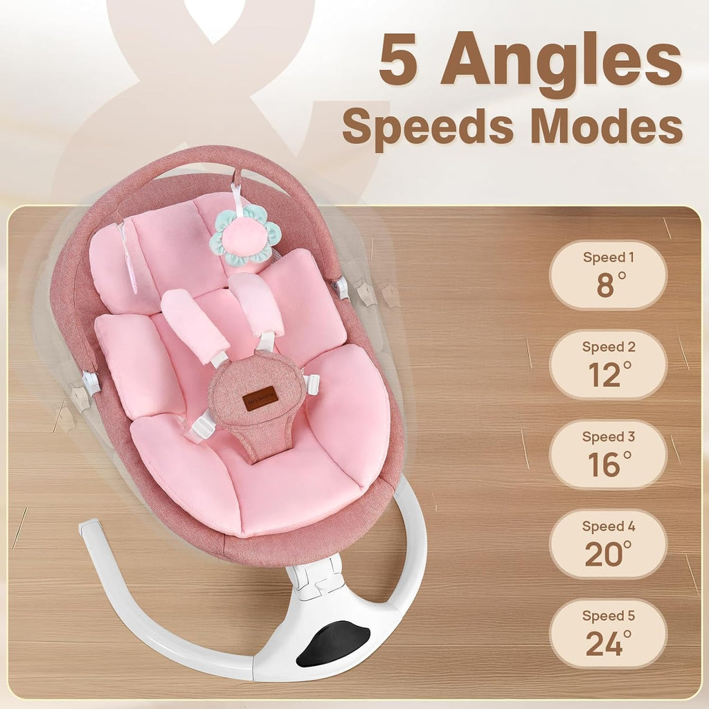 Portable Baby Swing with Remote Control Bluetooth Music Speed Timer Pink