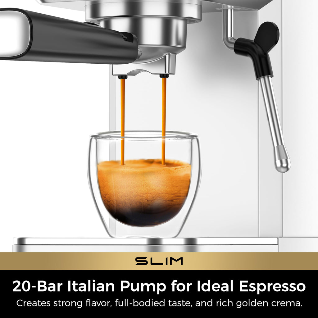 Slim Espresso Machine with Milk Frother Latte, Metal Silver