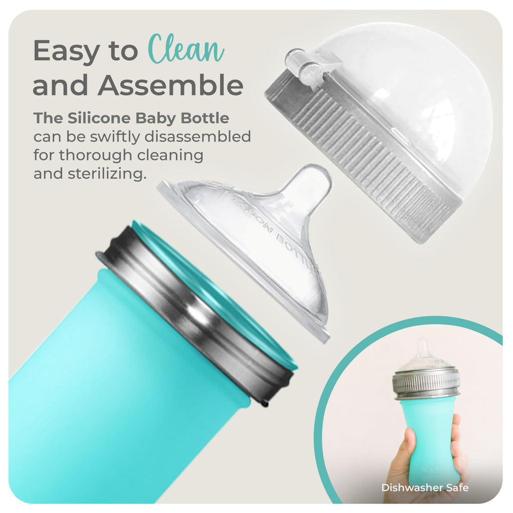 8oz Silicone Baby Bottle with Medium Flow Nipple (3+ Months) - Breastfeeding Bottle, Reusable Silicone Squeeze Pouch