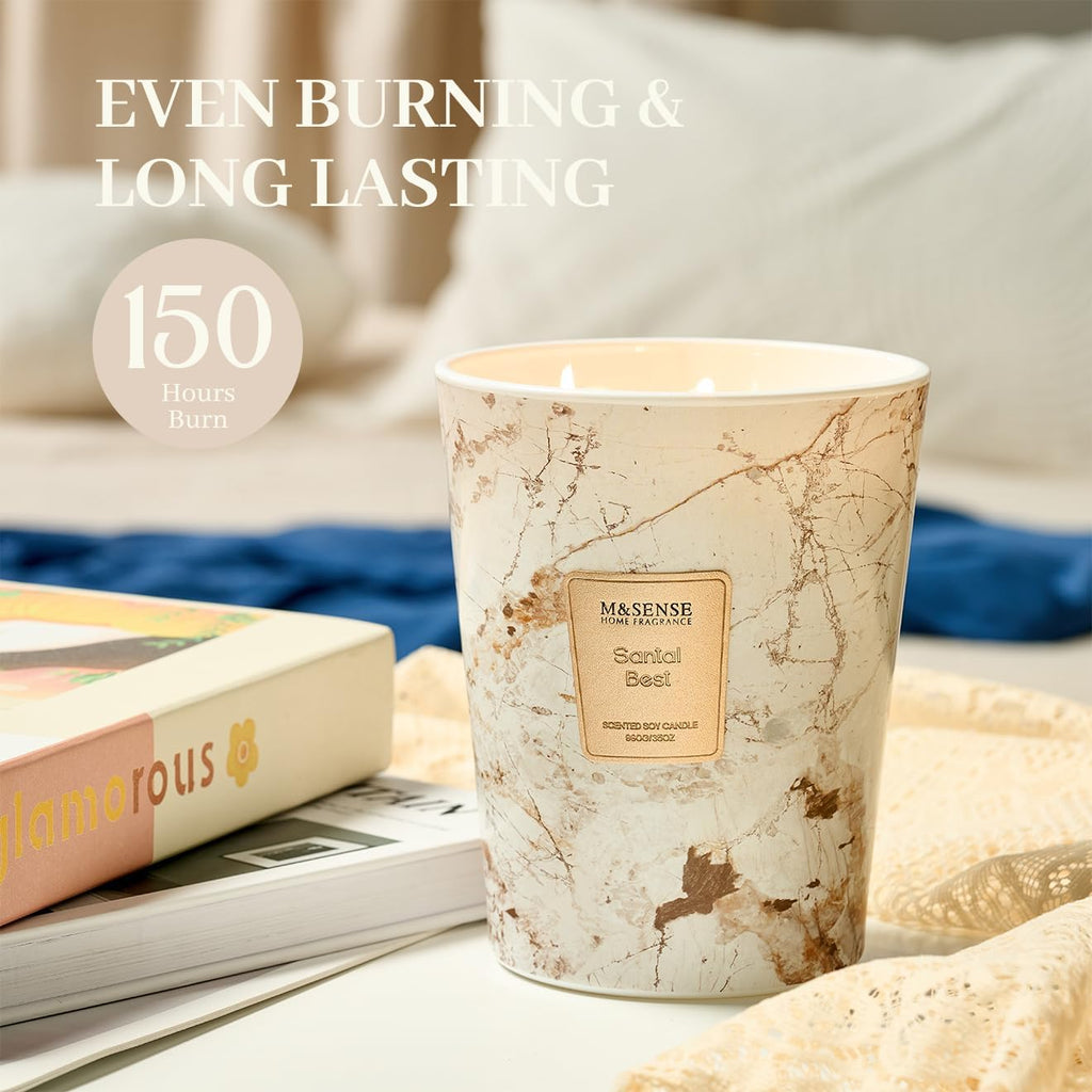 Extra Large Candle 35oz 150H Santal Scented 3-Wick Highly Scented Jar Candles, XL Candle Decor, Long Lasting - Set of 35