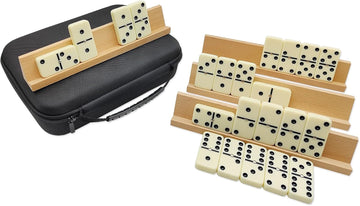 Dominos Set for Adults with 4 Wooden Racks, Double 6 Dominoes Game Set with 28 Colored Domino Tiles Double Six - Set of 32