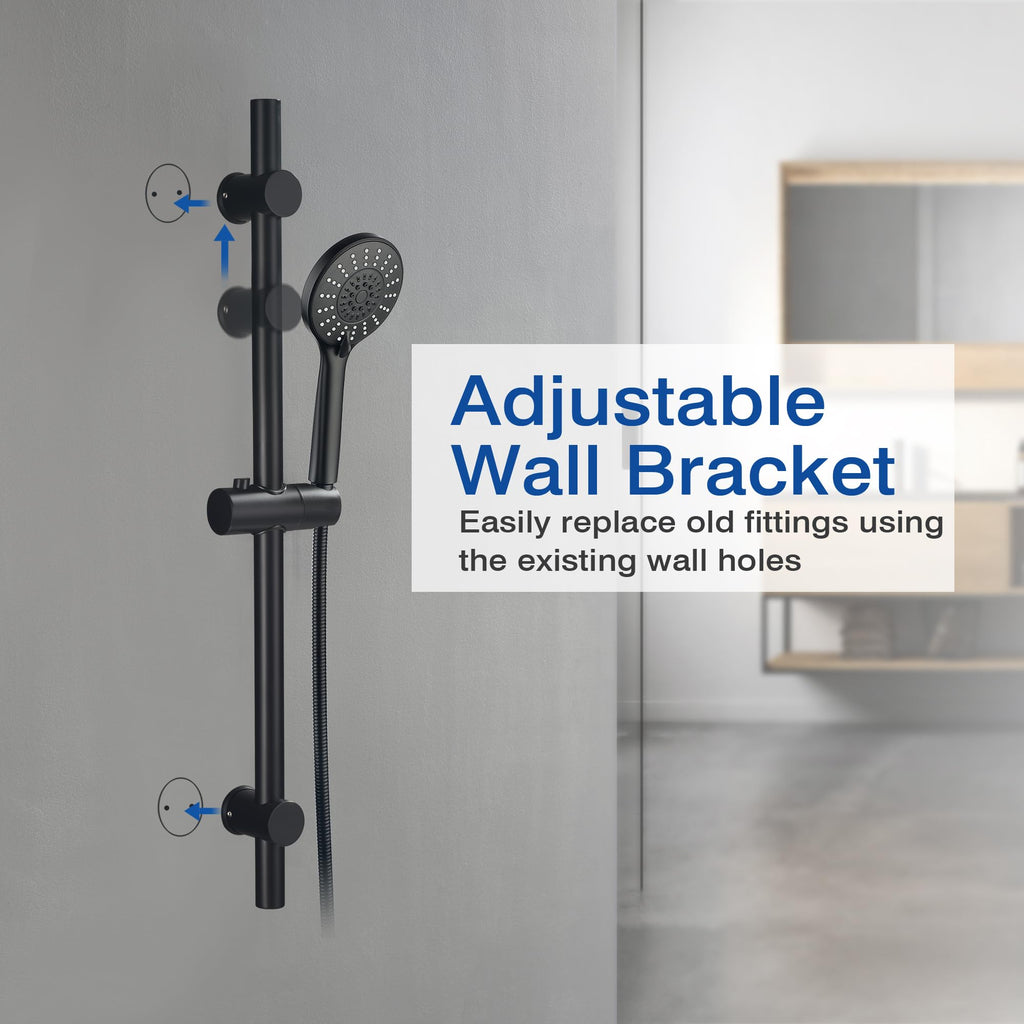 Adjustable Shower Slide Bar with Handheld Shower Head &Hose(Matte Black)