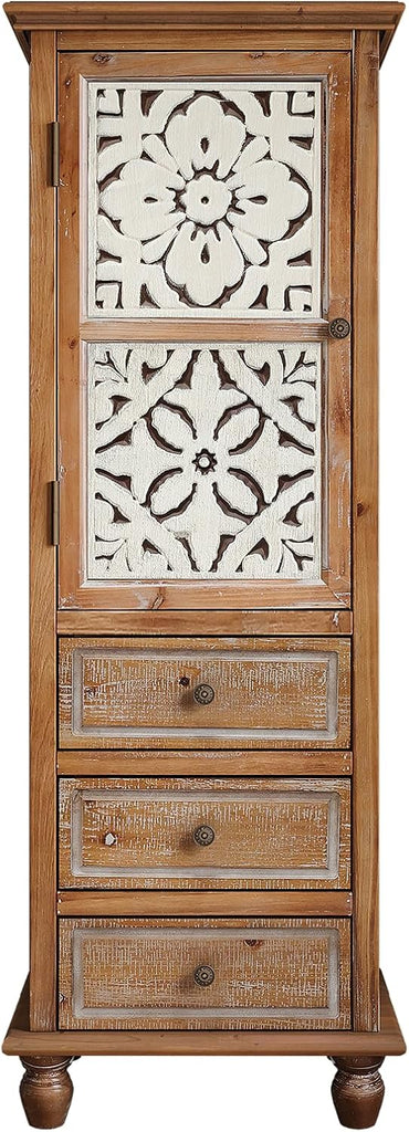 54" Distressed Solid Wood Freestanding Storage Chest, Accent Cabinets with Cutout Magnetic Door, Utility Organizer