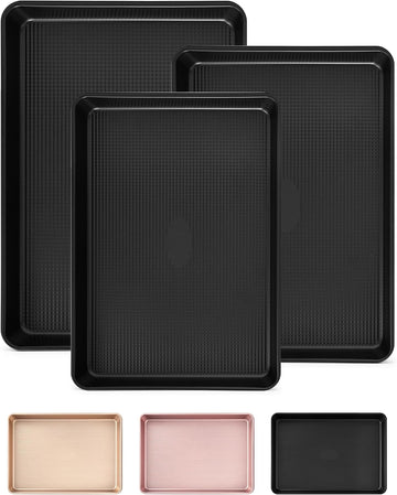 Saker 3-Piece Heavy Duty Carbon Steel Sheets Set Non-Stick | | Cookie Sheets,Oven Safe, Even Heating, for , Roasting