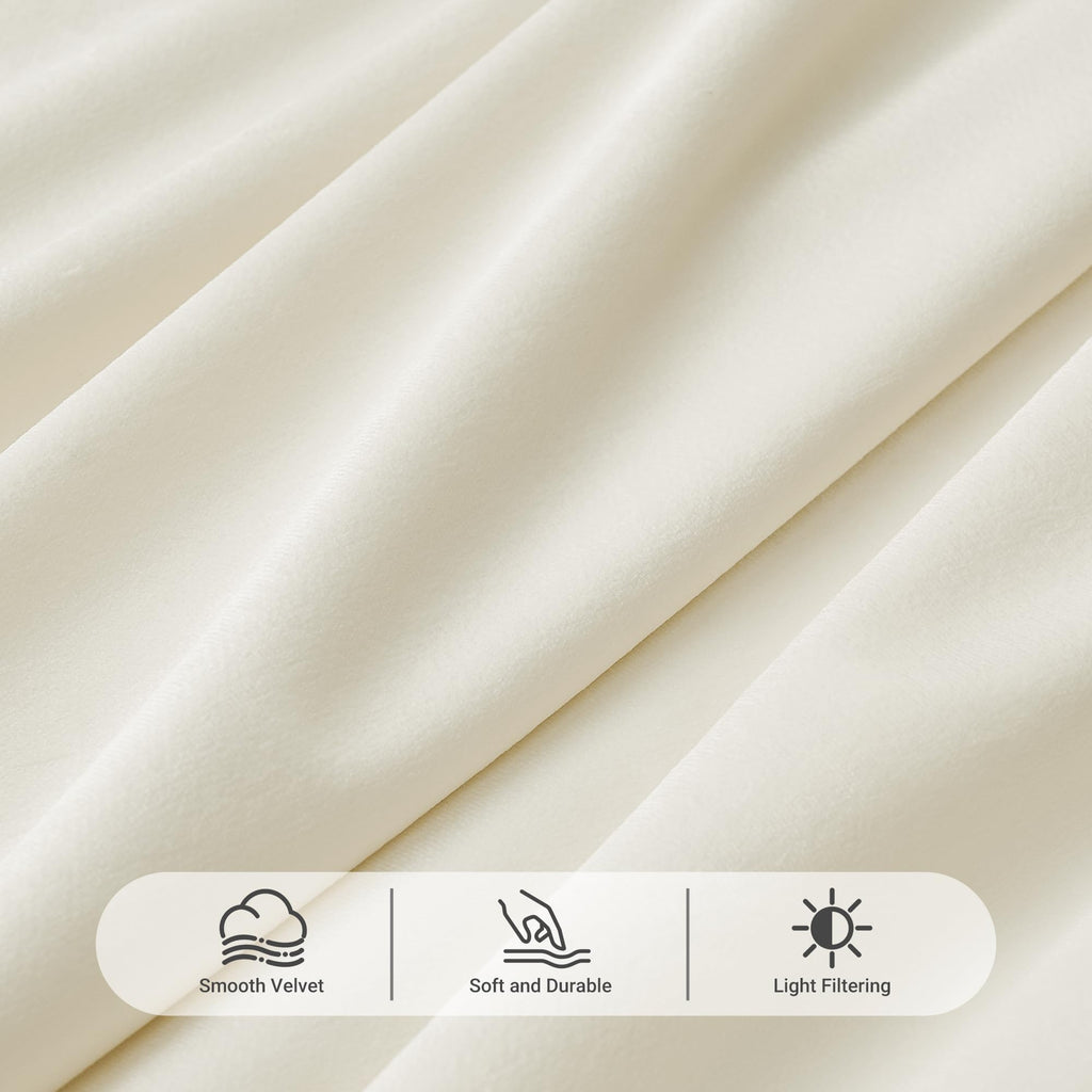 Beige White Luxury Velvet Curtains Extra Wide Thermal Insulated Blackout Pinch Pleat Curtains 84 Inches Long Room