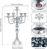 20.3'' Tall 5 Arm Silver Metal Candelabra Centerpiece for Table, Retro Table Centerpieces, Events, Home, Wedding
