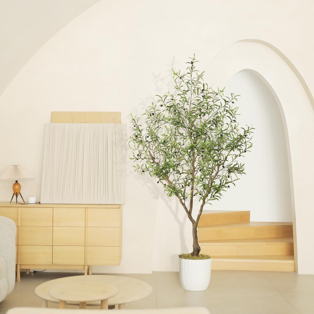 Faux Olive Tree 7ft with Thick Lifelike Branches, Realistic Leaves