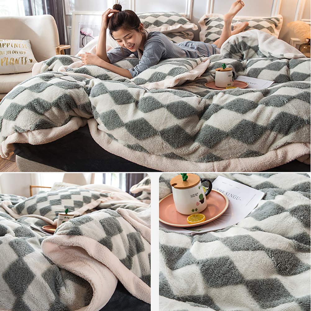 Soft Flannel Bedding Set Duvet Cover, with Pillowcases Bed Sheet, Thermal Warm Fluffy Thicken Duvet Cover Set-G