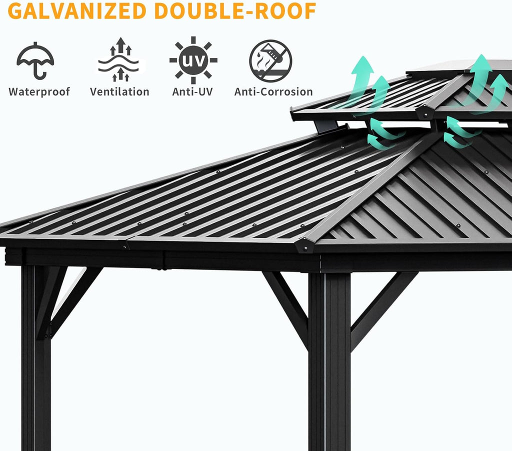10x12 Hardtop Gazebo on Clearance with Heavy Duty Galvanized Steel Metal roof