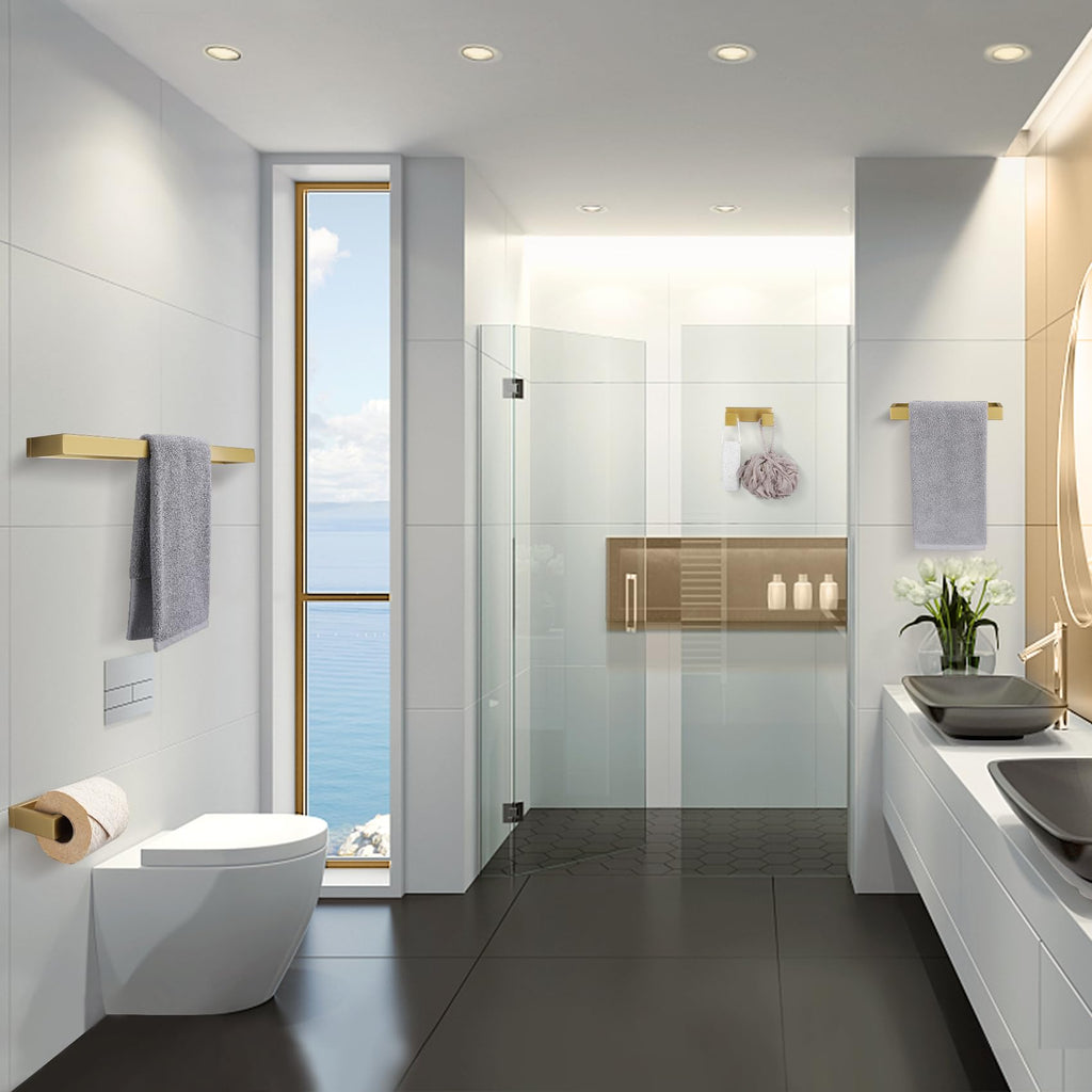 Brushed Gold Bathroom Hardware Accessories, 4PCS Towel Bar Set