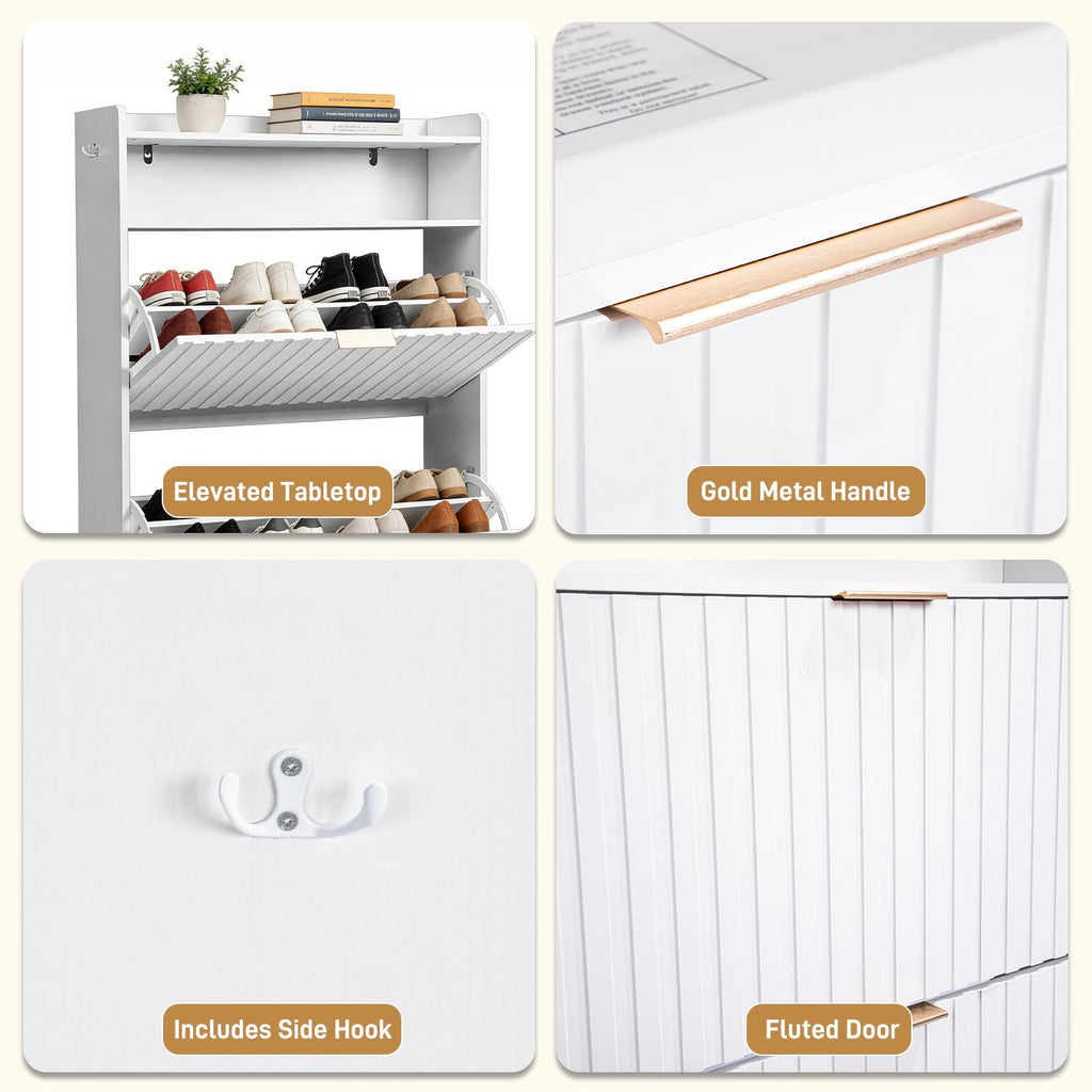 White Slim Shoe Storage Cabinet, Entryway Shoe Organizer